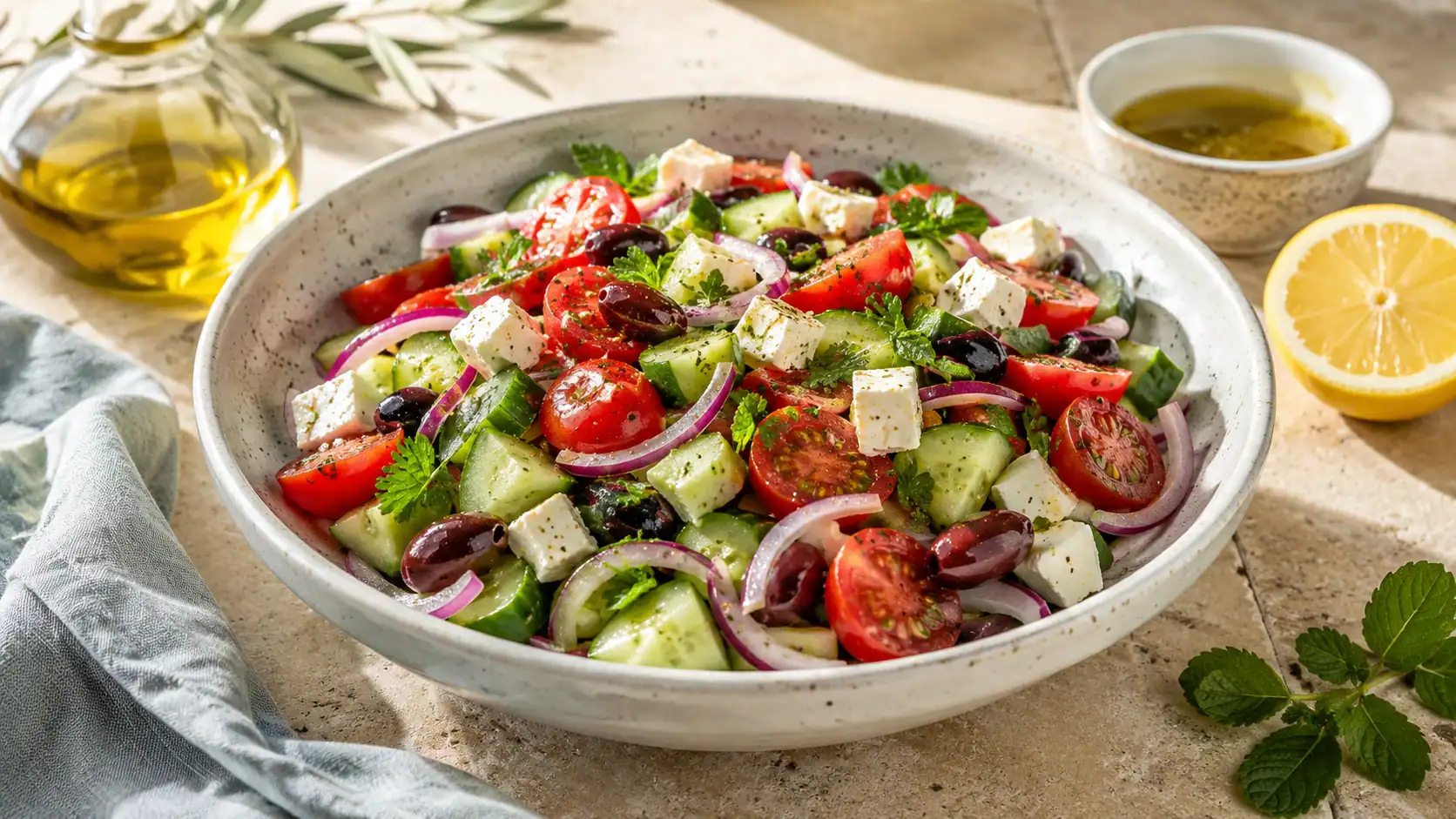 How to Dress Mediterranean Salads So They Stay Bright, Not Watery