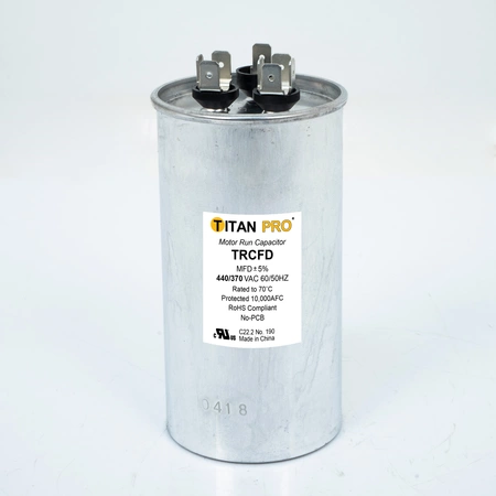 TRCFD7075 Packard Titan Pro Run Capacitor 70+7.5 MFD 440/370 Volt Round
