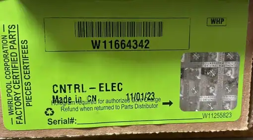 W11664342 Whirlpool Electronic Control Board with Core