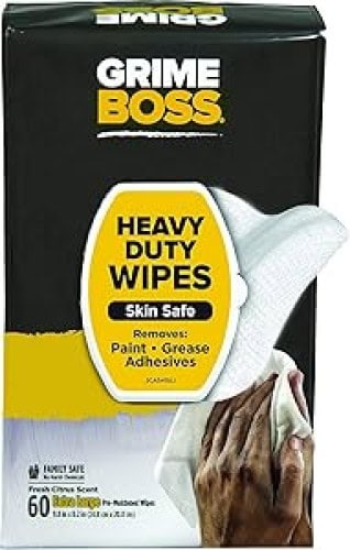 GRIMEBOSS60 - Grime Boss 60 Count Heavy Duty Hand Cleaning Wipes, White
