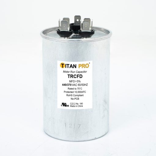 TRCFD4075 Packard Titan Pro Run Capacitor 40+7.5 MFD 440/370 Volt Round