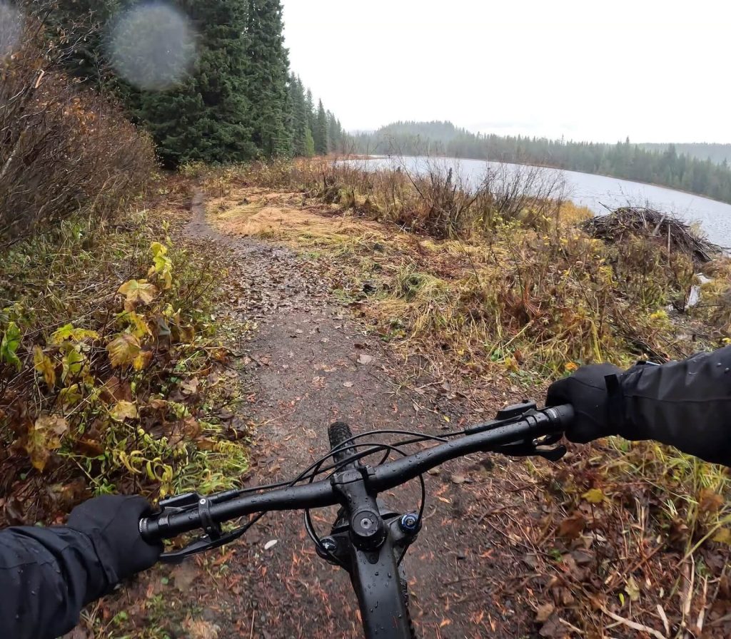 Mountain biking around Trillium Lake.
