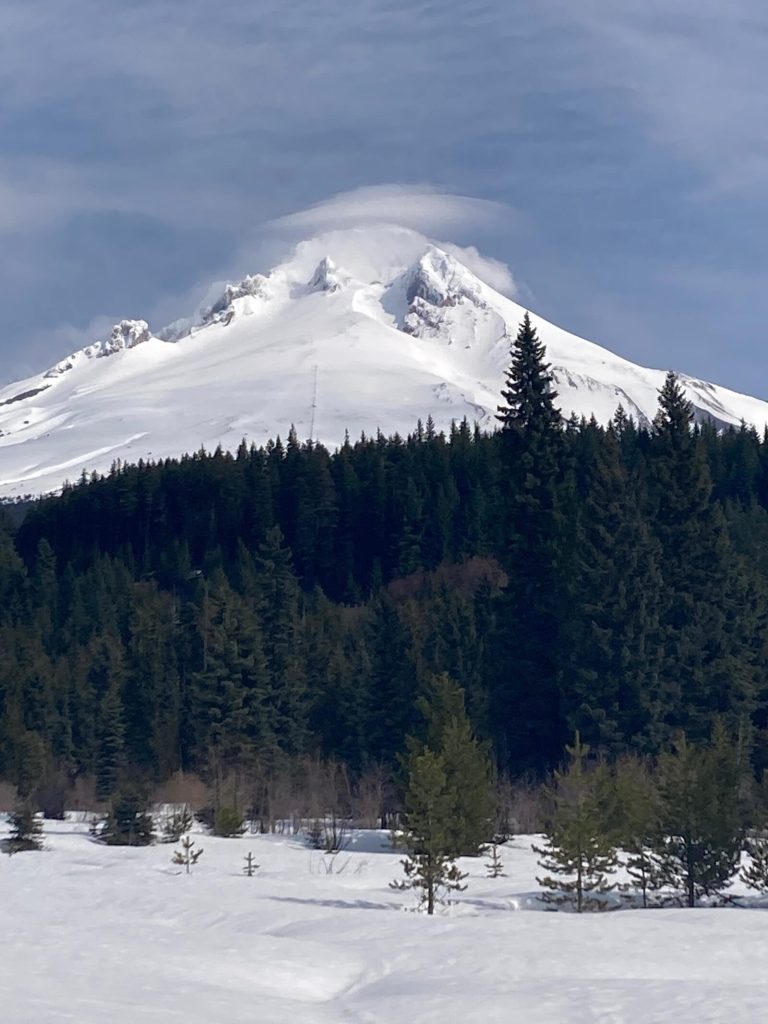Mt Hood from Trillium Lake in the winter.