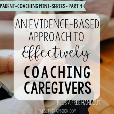 Square image, in the background is a picture of a woman's hands resting on a notebook. In the foreground is some text on a faded white background which reads "an evidence-based approach to effectively coaching caregivers".
