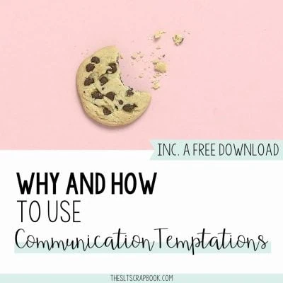 Picture of a cookie and crumbs on a pink background. Text reads "Why and how to use Communication Temptations"