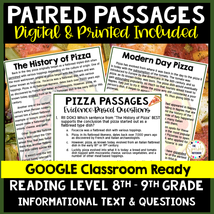 DIGITAL Paired Text (Paired Passages) - 8-9 Grade Reading Level