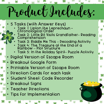 St. Patrick's Day Escape Room ELA: Common Core Aligned - Image 2