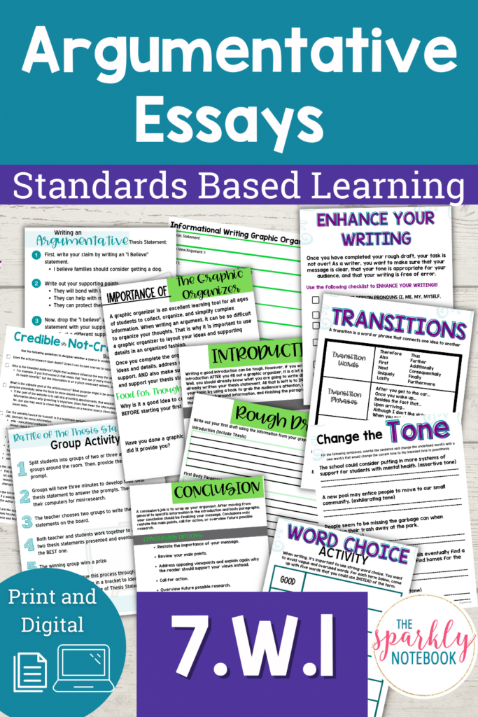 Pin Image - The Sparkly Notebook's 7W1 Product which focuses on argumentative essays