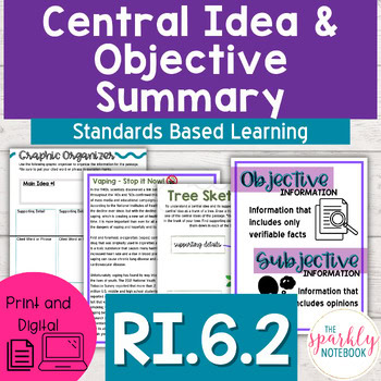RI.6.2: Central Idea Cite Evidence & Objective Summary | 6th Grade CCS