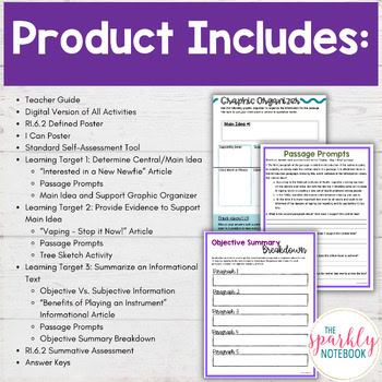 RI.6.2: Central Idea Cite Evidence & Objective Summary | 6th Grade CCS - Image 2