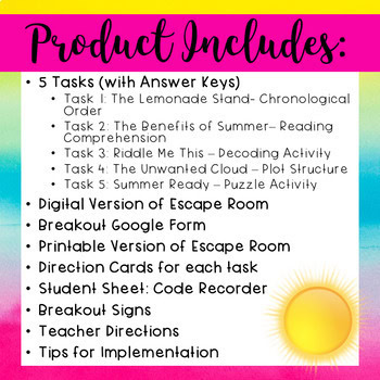 Summer Ready ELA DIGITAL Escape Room - Common Core Aligned - Image 2