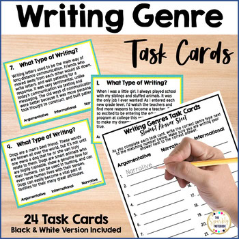 Writing Genre Task Cards: Argumentative, Information, and Narrative