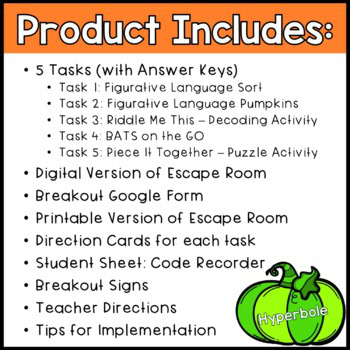 Halloween ELA DIGITAL ESCAPE ROOM - Figurative Language - Image 2