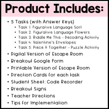 Valentine's Day ELA DIGITAL ESCAPE ROOM - Figurative Language - Image 2