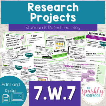 7th Grade Research Projects & Citing Sources Activities & Assessment 7.W.7