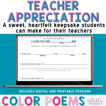 Teacher Appreciation Writing Activity - Color Poems