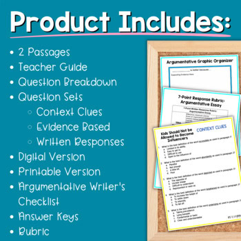 Paired Passages Argumentative Writing for 8th & 9th Grade: Kids as Influencers - Image 2