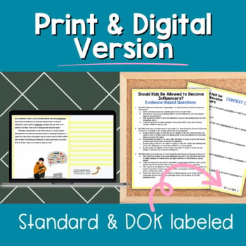 Paired Passages Argumentative Writing for 8th & 9th Grade: Kids as Influencers - Image 3