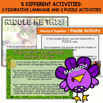 THANKSGIVING ELA DIGITAL ESCAPE ROOM - Figurative Language - Image 3