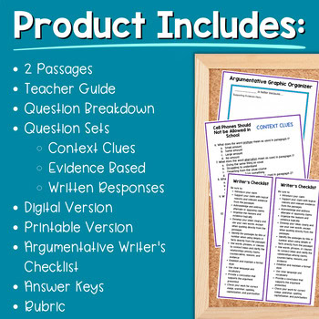 Paired Passages Activities: Argumentative Writing 6th & 7th Grade Cell Phones - Image 2