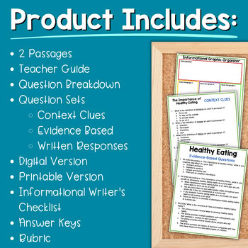 Paired Passages Activities: Informational Writing 8th & 9th Grade Healthy Eating - Image 2