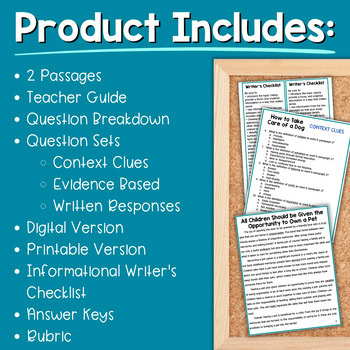Paired Passages Activities: Informational Writing 4th & 5th Grade Owning a Pet - Image 2