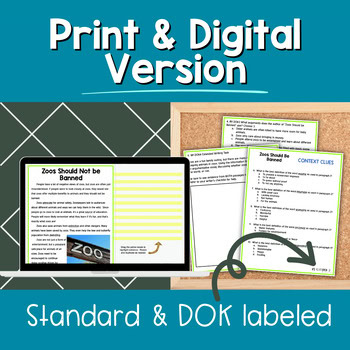 Paired Passages Activity: Argumentative Writing 8th & 9th Grade Ban Zoos? - Image 3