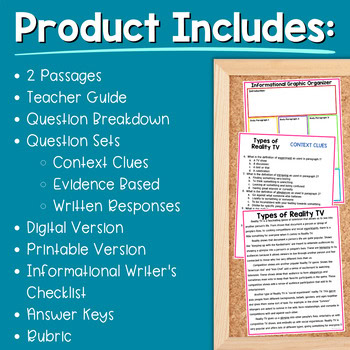 Paired Passages Activity: Informational Writing 8th & 9th Grade Reality TV - Image 2