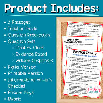 Informational Writing Paired Passages Activities 4th & 5th Grade Football Safety - Image 2