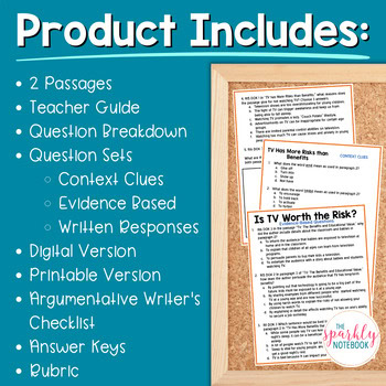 Paired Passages Argumentative Writing Prompts 6th & 7th Grade TV Risk - Image 2