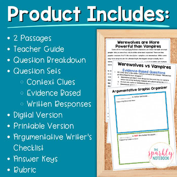 Paired Passages Argumentative Writing Prompts 8th & 9th Grade Vampires - Image 2