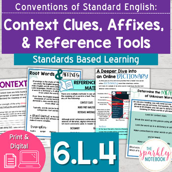 6.L.4: 6th Grade Grammar: Context Clues Root Words & Affixes, Reference Material