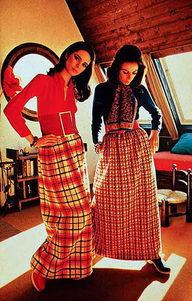 Hostess dress with plaid skirt and wide belt