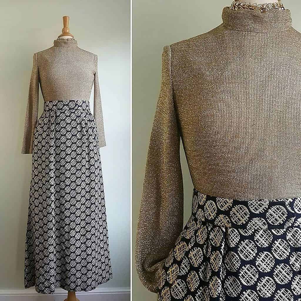 Hostess Dress with gold lame top