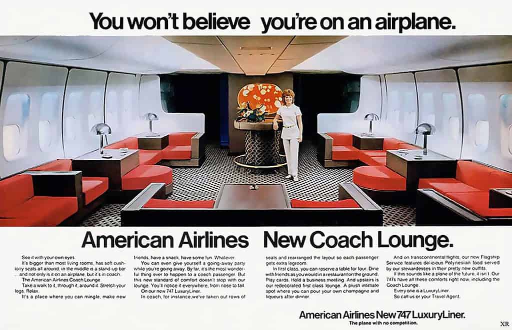 American Airlines Coach Lounge in the 1970s