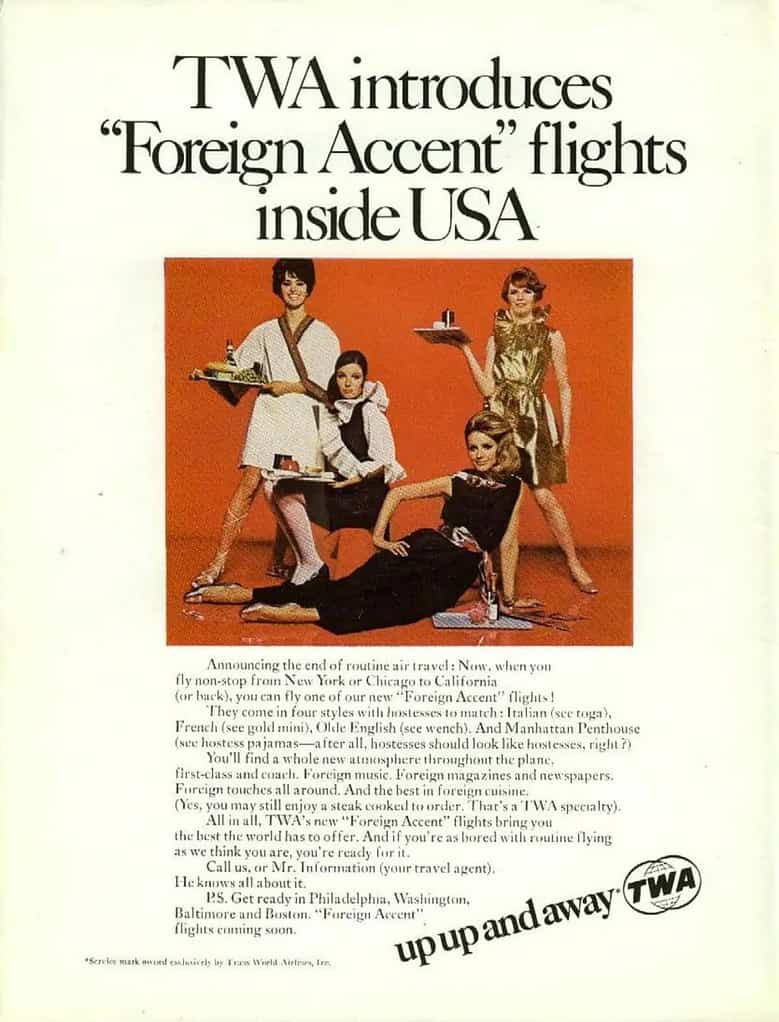 TWA ad for foreign accent domestic flights