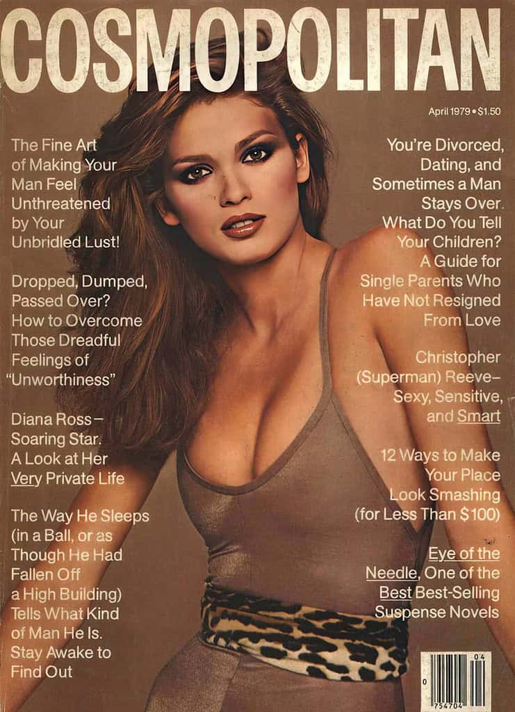 Gia Carangi photographed by Francesco Savullo on the cover of April 1979 Cosmopolitan Magazine.