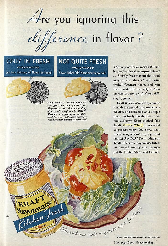 Kraft Mayo ad mentioning the miracle whip technology