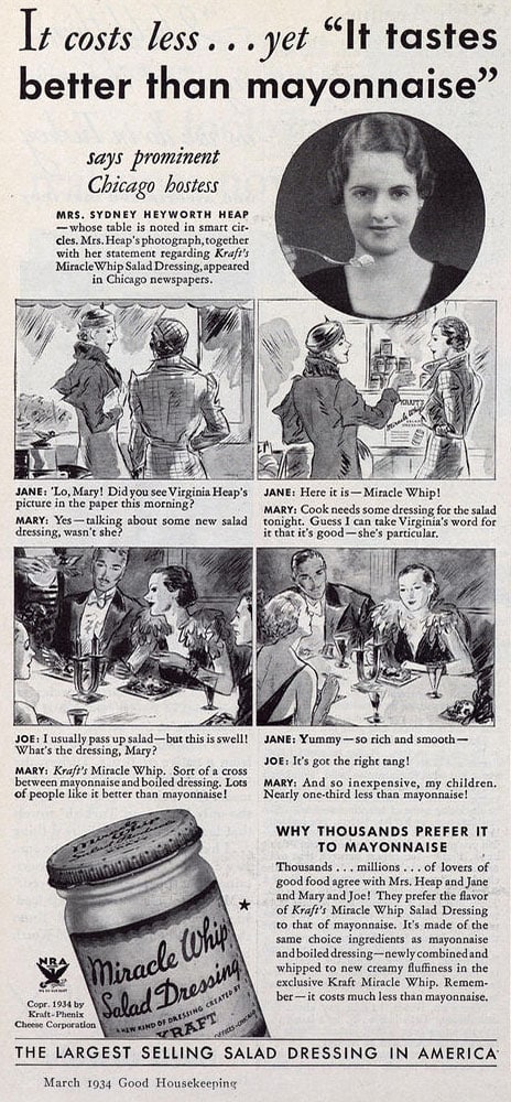 Miracle Whip Ad - 1944 - it costs less!