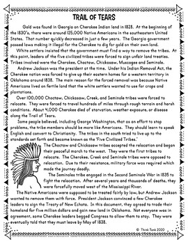 Trail of Tears Color by Number picture