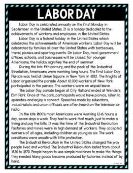 Labor Day DIGITAL Reading Passage & Questions Self Grading - Image 2