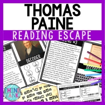 Thomas Paine Reading Comprehension and Puzzle Escape Room - American Revolution