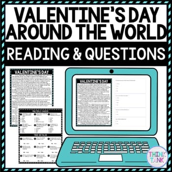 Valentine's Day Around the World DIGITAL Reading  & Questions Self Grading