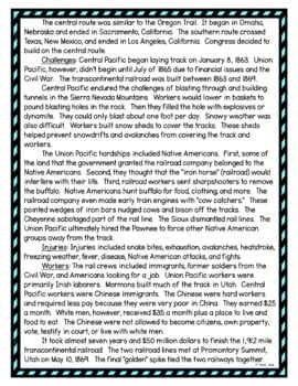 Transcontinental Railroad DIGITAL Reading Passage & Questions Self Grading - Image 3