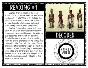 Boston Massacre Reading Comprehension and Puzzle Escape Room ...