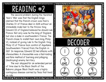 Hundred Years' War Reading Comprehension and Puzzle Escape Room - Middle Ages - Image 2