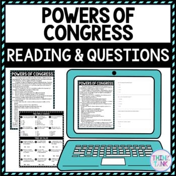 Powers of Congress DIGITAL Reading Passage & Questions Self Grading