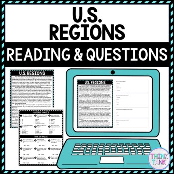 U.S. Regions DIGITAL Reading Passage & Questions Self Grading