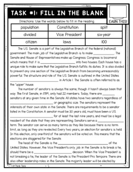 Senate Thinktivity™ Reading Comprehension - Congress - Legislative Branch - Image 2