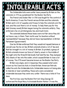 Intolerable Acts DIGITAL Reading Passage & Questions Self Grading - Image 2